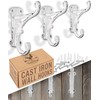 Rustic Cast Iron Coat Hooks (3 Pack) Antique White, Wall