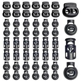 QUANTALY 48pcs Spring Cord Stopper 4 Sizes Round Barrel Shape Plastic Cord Lock Cord Stopper Cord Stopper for Clothes Shoe Laces Drawstring Bag Replacement Repair Outdoor (Black)