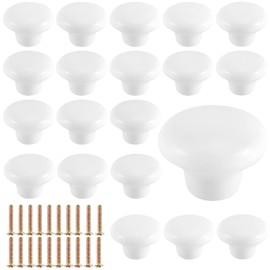 MAHIONG 20 Pack White Ceramic Cabinet Knobs, Vintage Round Ceramic Drawer Knobs with 20 1 inch Screws, Ceramic Door Knobs Pulls for Dresser Kitchen Cupboard Bathroom