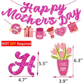 Happy Mothers Day Banner Glitter,NOT NEED DIY,Mothers Day Decorations,Mother's Day Decoration Banners Backdrop Sign for Home/Outdoor/Party supplies Decor Background