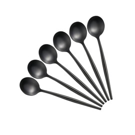 Oishia Spoons Tea Spoons Demitasse Spoons 6pcs 13.5cm Hollow Pattern Lightweight Fashion Cute Small Spoon Set 18-8 Stainless Steel Brushed Dishwasher Safe Coffee Spoon Dessert Spoon (Matte Black)