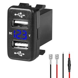 Levigo Car Charger USB 5V 4.2A Rapid Charging for Toyota Car Power Socket with 2 Ports, Switch Hole, LED Voltmeter Display, Compatible with 12/24V Vehicles (40*22mm)