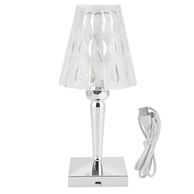 LED Crystal Table Lamp Transparent Prism Dimmable Desk Lamp USB