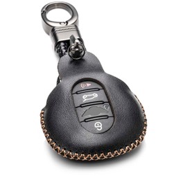 Vitodeco Genuine Leather Smart Key Fob Case Cover Compatible with Mini Cooper, Clubman, Hardtop, Convertible, Countryman 2014 - 2024 (3 or 4 Buttons, Black)