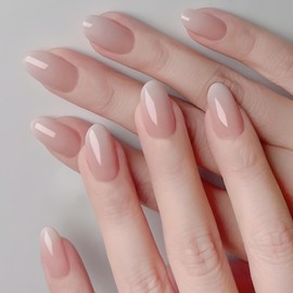 Wugbc Press on Nails Short Almond Fake Nails Full Cover Glossy Acrylic Press on Nails Soft Reusable Glue on Nails Ombre Nude False Nails Kit for Women Manicure Nail Art Decoration 30PCS