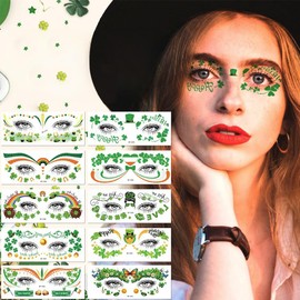 10 Sheets St Patricks Day Temporary Tattoos - St Patrick’s Day Shamrock Tattoos Face, Saint Patricks Day Shamrock Face Stickers, Waterproof Clover Tattoos Art Make up St Patricks Day Accessories