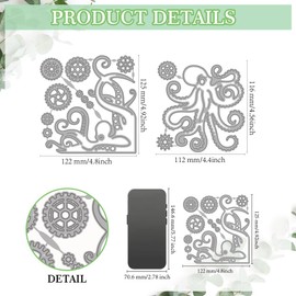MAYJOYDIY Octopus Gears Metal Cutting Dies for Card Making Octopus Tentacle Steampunk Die Cutting Mechanical Gear Carbon Steel Embossing Template for Scrapbooking Party Photo Album DIY Paper Crafts