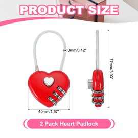 MECCANIXITY Heart Padlock, 3 Digit Combination Lock Heart Shape Mini Code Locks for Jewelry Storage Box Valentine Gift Travel Bags Gym Outdoor Combo Lock, Red, Pack of 2