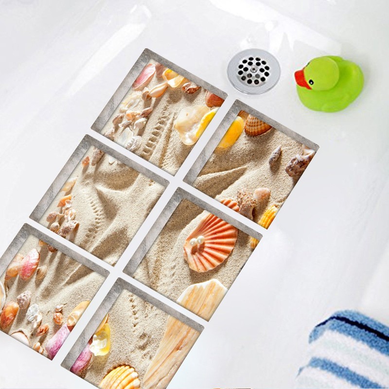 Yardwe Pack of 6 Non-Slip Stickers Beach Pattern Bathroom Pedal