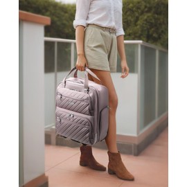 LUGGEX Underseat Carry On Luggage with Wheels, Stylish Lightweight Under Seat Luggage, Soft Sided Personal Item Suitcase for Short Trip (Grey Pink, 16 Inch)