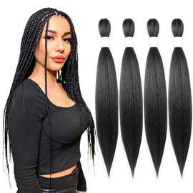 KAVSORAPI Braiding Hair 24 Inch Pre Stretched Hair Long Straight Crochet Braids Yaki Texture Synthetic Fiber 4 Packs (1B/Natural Black)