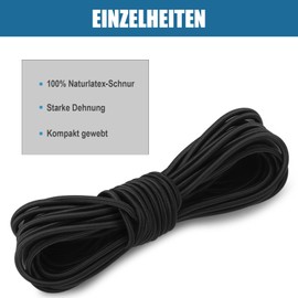Akicderu Rubber Cord, 5 mm 10 m Expander Rope, Versatile Rubber Cord, Strong Elastic Rubber Cord, Rubber Band, Tarpaulin Rope, Tension Rope for DIY, Black