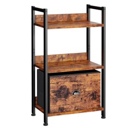 Estantería de 3 Niveles con Cajón, Mesita de Noche de Estilo Industrial Acabado Rústico, Librero Organizador para Sala, Oficina y Recámara, Estante Mu