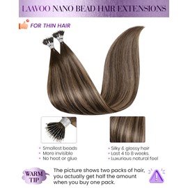 LaaVoo Nano Hair Extensions Human Hair Brown Fading to Ash Blonde Ombre Hair Extensions 20Inch