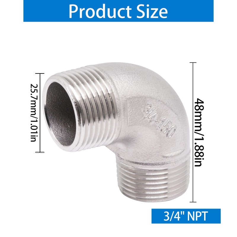 ZHMEINA 3/4" NPT Male x Male Threaded Elbow, 2Pcs 304
