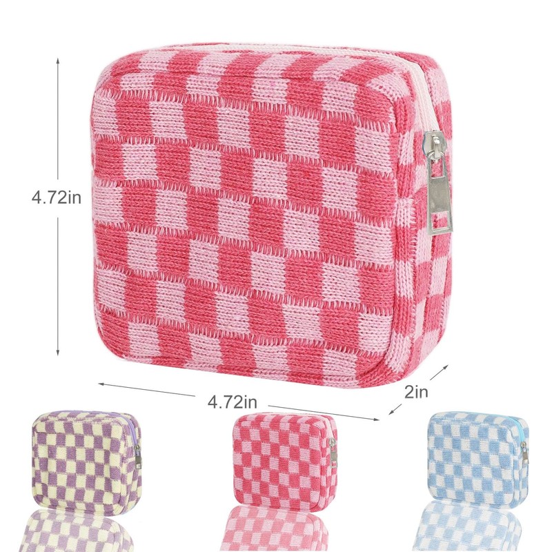 KOTORA 3pcs Checkered Mini Makeup Bag Pocket CosmeticBag Portable Zipper