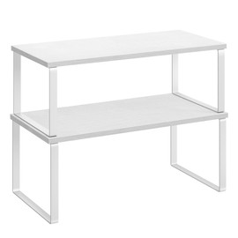 SONGMICS Cabinet Organizer Shelf, Set of 2 Kitchen Counter Shelves, Kitchen Storage, Spice Rack, Stackable, Expandable, Metal and Engineered Wood, Cloud White and Snow White UKCS025W01
