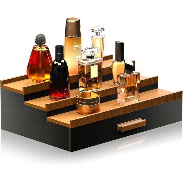 Wooden Cologne Organizer for Men, 4 Tier of Elevated Cologne