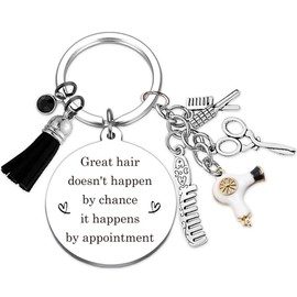 Hair Stylist Gifts Hairdresser Keychain - Silver Inspirational Hairstylist Thank You Keyring Comb Scissors Hair Dryer Accessories Cosmetology Christmas Birthday Hair Dresser Retirement Gift
