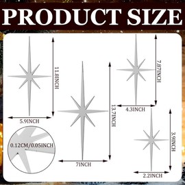 4 Pack Cast Iron Starburst Wall Decor 8 Pointed Atomic Stars Wall Hangings Mid Century Modern Elegance Wall Accents Easy Install Finish Wall Art for Home Office Room(Silver) - Color: gold