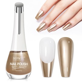 SUPWEE Champagne Mirror Nail Polish Quick Dry Metallic Nail Polish Non Gel High Glossy Nail Lacquer Air Dry Chrome Nails Polishes Oil-based Holo Fingernail and Toenail