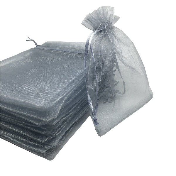 100pcs 4x6 Inches Drawstrings Organza Gift Candy Bags Wedding Favors Bags (Gray)