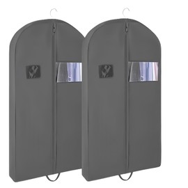 Senvitate 60" Garment Bags for Travel, Gusseted Garment Bag for Dress Gowns Long, Hanging Clothes Cover Suit Bag for Closet Storage with Handles for Suits,Dress,Coats (Dark Grey - 2 Pack)