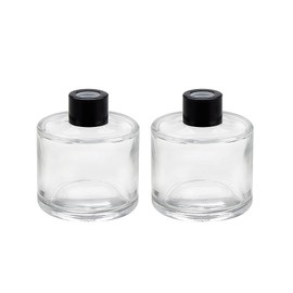 2 Pcs 50ml/1.7oz Clear Round Empty Glass Diffuser Bottles Jars Containers Fragrance Accessories with Black Lid for Bedroom Living Room Office Aromatherapy Oil
