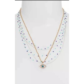 Rebecca Minkoff - Layered Beads Evil Eye Necklace (Turquoise Multi) Necklace