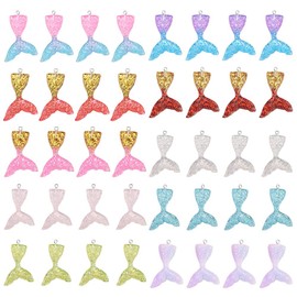 SUNNYCLUE 40Pcs 10 Color Resin Mermaid Tail Charms Flatback Pendants with Hole 2mm for DIY Jewelry Making Earring Bracelets Necklace Ornament Scrapbook DIY Crafts
