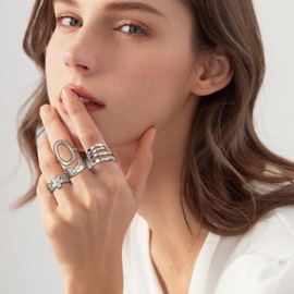 Dormklss Chunky Open Gold Rings for Women Thumb Ring Asymmetrical Wavy Curve Ring Adjustable Non-Tarnish Dainty Stainless Steel Knuckle Rings Stack Statement Boho Silver Rings