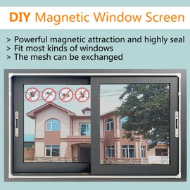 Magnetic Window Screen, DIY Window Screen for House Adjustable Fiberglass Mesh White Frame Grey Net Self Adhesive Easy Installation (32"x23")
