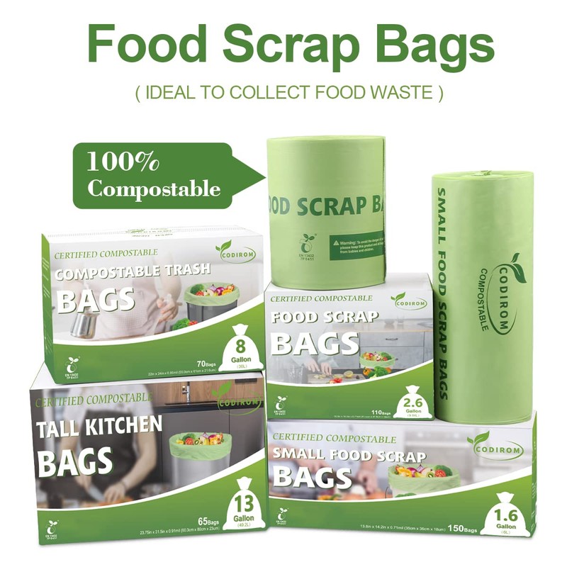 Codirom 100% Compostable Trash Bags, 13 Gallon, 49.2 Liter, 0.91