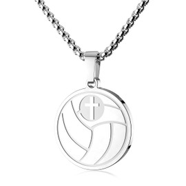 Easyski Volleyball Cross Sports Pendant Bible Verse Luke 1:37 Athletes Stainless Steel Necklace 22" Chain，Birthday Christmas Gift for Teen Boys and girls who like Baseball Sports.