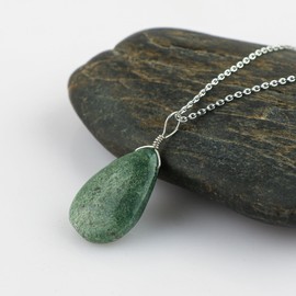 CRYSTALIS Natural Moss Agate Gemstone Crystal Pendant Necklace, High Grade Polished Tear-drop, Chakra Healing Cabochon, Gift Giving Women Jewelry, Dainty 925 Sterling Silver Chain 18 inch