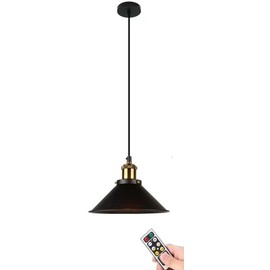 ANUOMY 1 Pack Battery Operated Pendant Light with Remote,Indoor Black No Wiring Ceiling Hanging Lamp,Vintage Wireless Pendant Lighting Chandelier Fixture for Farmhouse Dining Room Kitchen Island