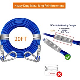 TOPKNOT Dog Tie Out Cable and Stake,20FT Heavy Duty Cable,360°Swivel Dog Run- No Tangle,Dog Runner for Yard Rust Proof Can Hold 2 Dogs- Up to 150LBS,Dog Chain for Yard Ideal for Outdoor Camping