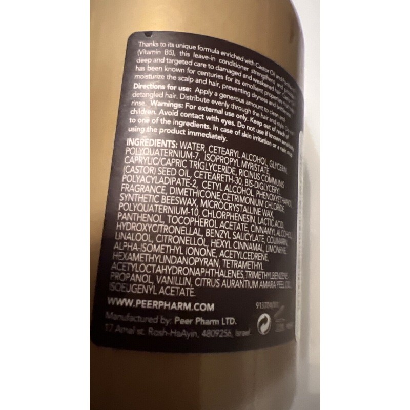 Peerharm CASTOR OIL LEAVE-in Conditioner Peerpharm, Made In Israel With
