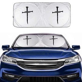 Car Windshield Sun Shade Compatible with Cross of Nails, Christian Religious Cross with Nails, Jesus Christ, Front Window Windshield Blocks UV Rays Sun Visor Protector Sunshade