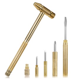 6 in 1 Small Hammer, Metal Mini Hammer Portable Multitool Hammer with Flat Head Phillips Screwdriver and Claw Hammer Multifunctional Hammers Tools (Gold)