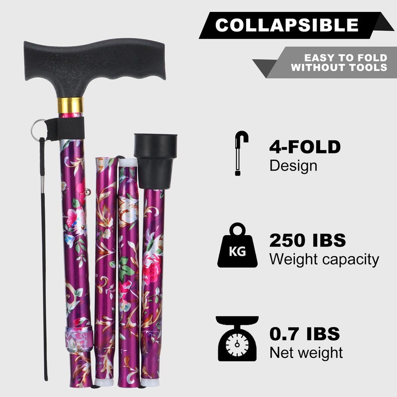 PARLORA Walking Cane for Women and Men, Collapsible, Lightweight, Sleek,