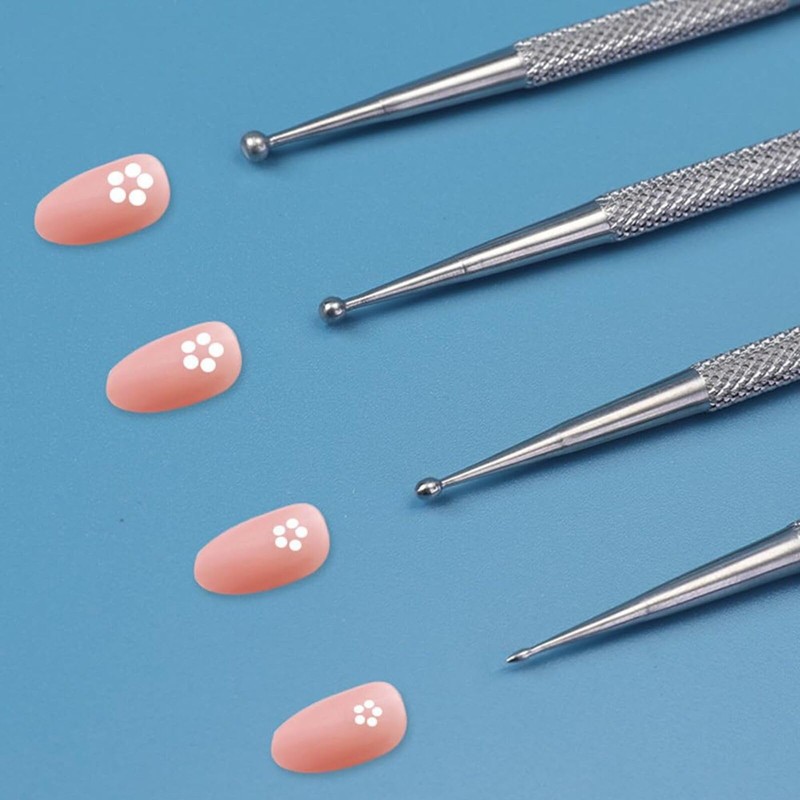 CVNRCLP Professional 4-Piece Nail Art Dotting Tool Set - Stainless
