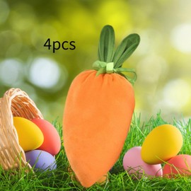 SM SunniMix 4 Pieces Easter Carrot Candy Gift Bags Treat Bags Wrapping Decor Decorative Pouch Carrot Shaped Ornament for Wedding New Year, with Bunny Ears