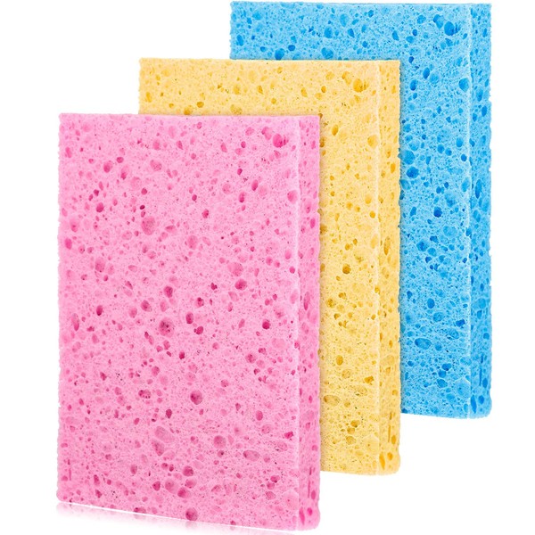 3 Pieces Cellulose Cleaning Sponge Cellulose Washing Sponge Coloured Cellulose Sponge Absorbent Cloth Kitchen Cleaning Sponge Reusable 3 Colours