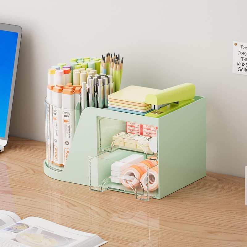 Marbrasse Desk Organiser,360-Degree Rotating Pen Holder,Desk Organisers Accessories with 5