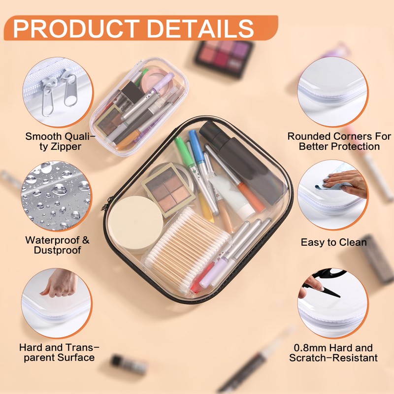 8 Pcs 14.2in Clear Hard Shell Zipper Case Set, 4S/2M/2L