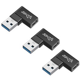 klangdorf 90 Degree USB C to USB A Adapter, Right Angle Left Angle USB A 3.0 Male to USB Type C 3.1 Female Connector for Laptops, Wall Chargers, Power Banks - 3 Pack Black