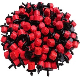 SNOKAY 100 Pcs Drip Irrigation Emitters - 360 Degree Adjustable 1/4 Inch Drippers for Gardens, Vegetable Beds, Flower Beds, and Lawns (Red)