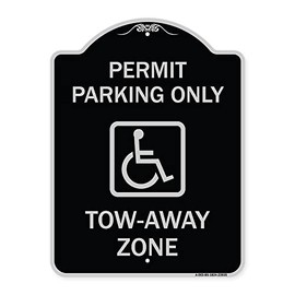 SignMission Designer Series Sign - Georgia ADA Handicapped Parking Sign Accessible Permit Parking Only, Tow-Away Zone with Symbol | Black & Silver 18" x 24" Heavy-Gauge Aluminum Architectural Sign
