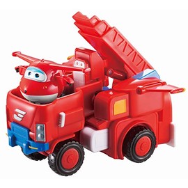 Super Wings Jett 7" Tall Superwings Jett Robot Suit and 2” Scale Transforming Jett Mini Figure , Transforming Robot & Transforming Fire Truck Toy Vehicle Playset, Gifts for Boys Girls Kids Child